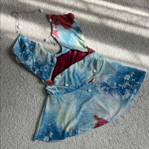 Floral Blue and Red Dress with Chain Detail